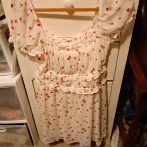 Floral White and Red Dress